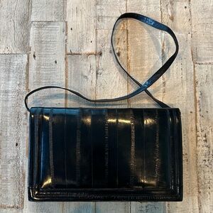 Vintage Eel Skin Black Convertible Shoulder Clutch Bag Excellent Used Condition